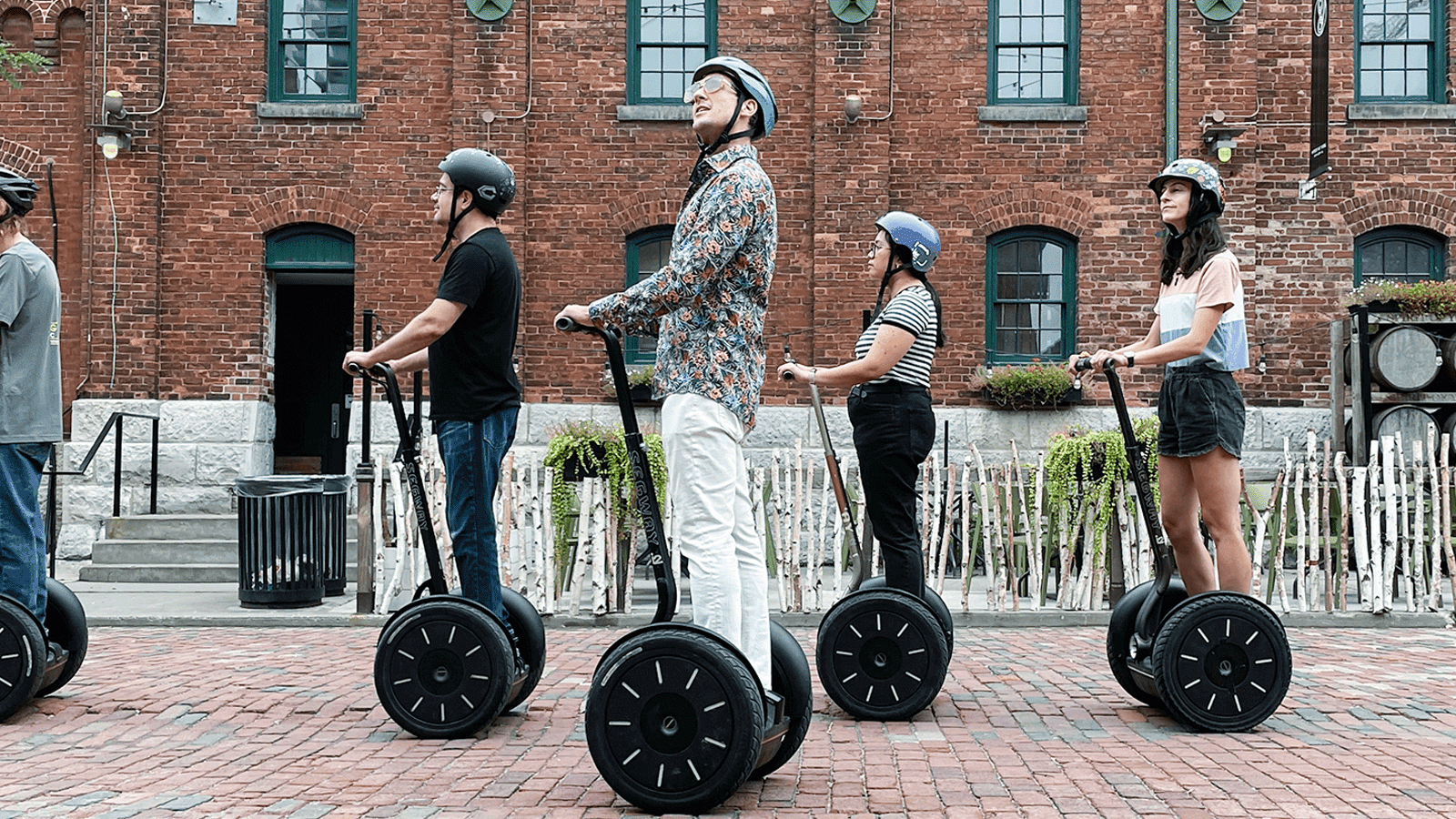 Toronto Segway tour through historic Distillery District cobblestone streets and Victorian architecture
