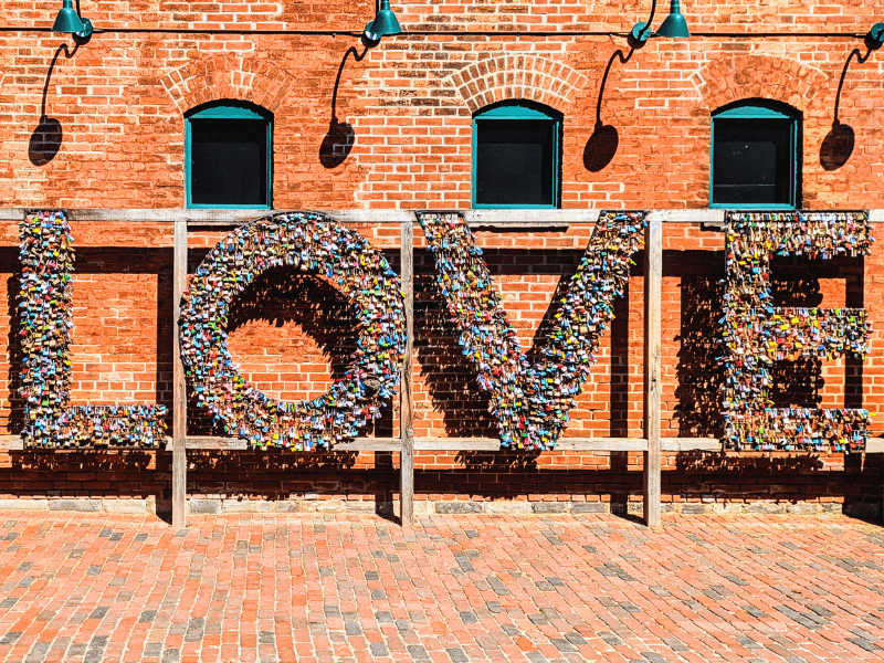 The Love Locks sculpture in Toronto's Distillery District